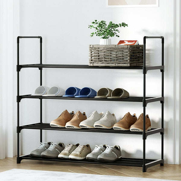  Sleek 4-Tier Shoe Rack - 16 Pairs Stackable Black