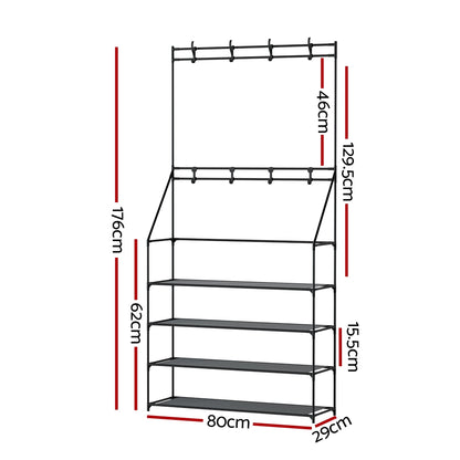 Heavy-Duty Hall Tree Shoe Rack - 16 Pairs Black