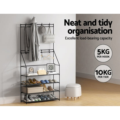 Heavy-Duty Hall Tree Shoe Rack - 16 Pairs Black