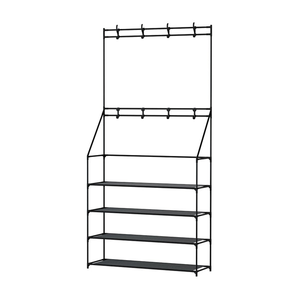  Heavy-Duty Hall Tree Shoe Rack - 16 Pairs Black