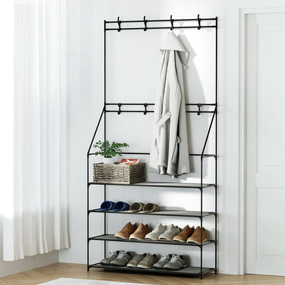 Heavy-Duty Hall Tree Shoe Rack - 16 Pairs Black
