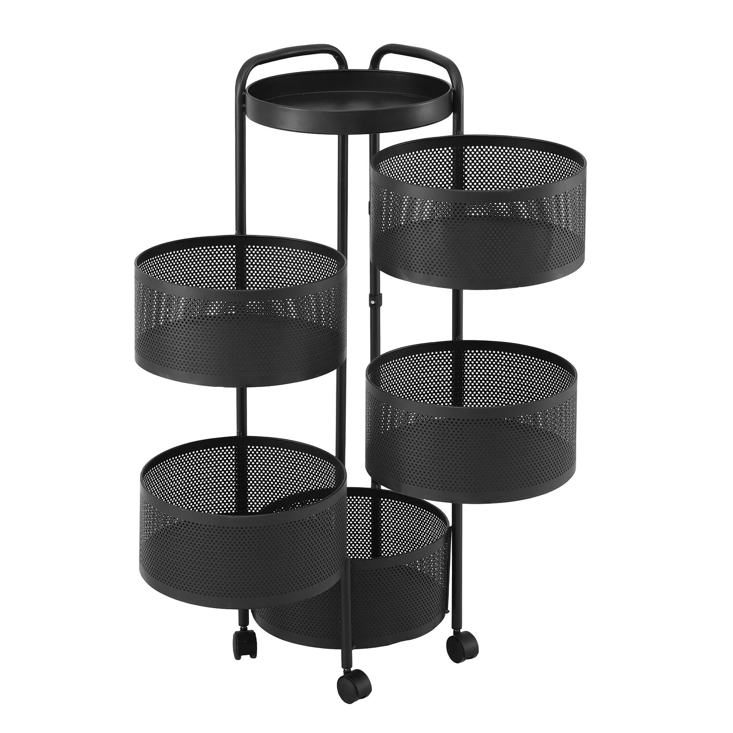 5 Tier Rolling Storage Trolley Black Basket | HomeAndLiving - 2