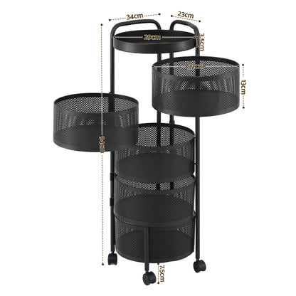 5 Tier Rolling Storage Trolley Black Basket | HomeAndLiving - 4