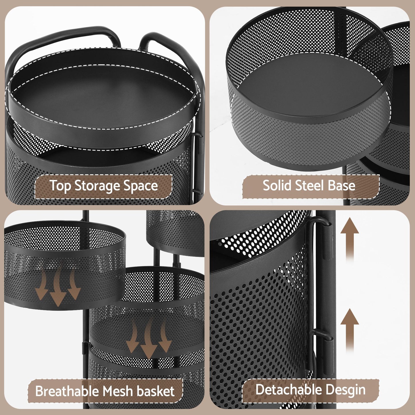 5 Tier Rolling Storage Trolley Black Basket | HomeAndLiving - 9