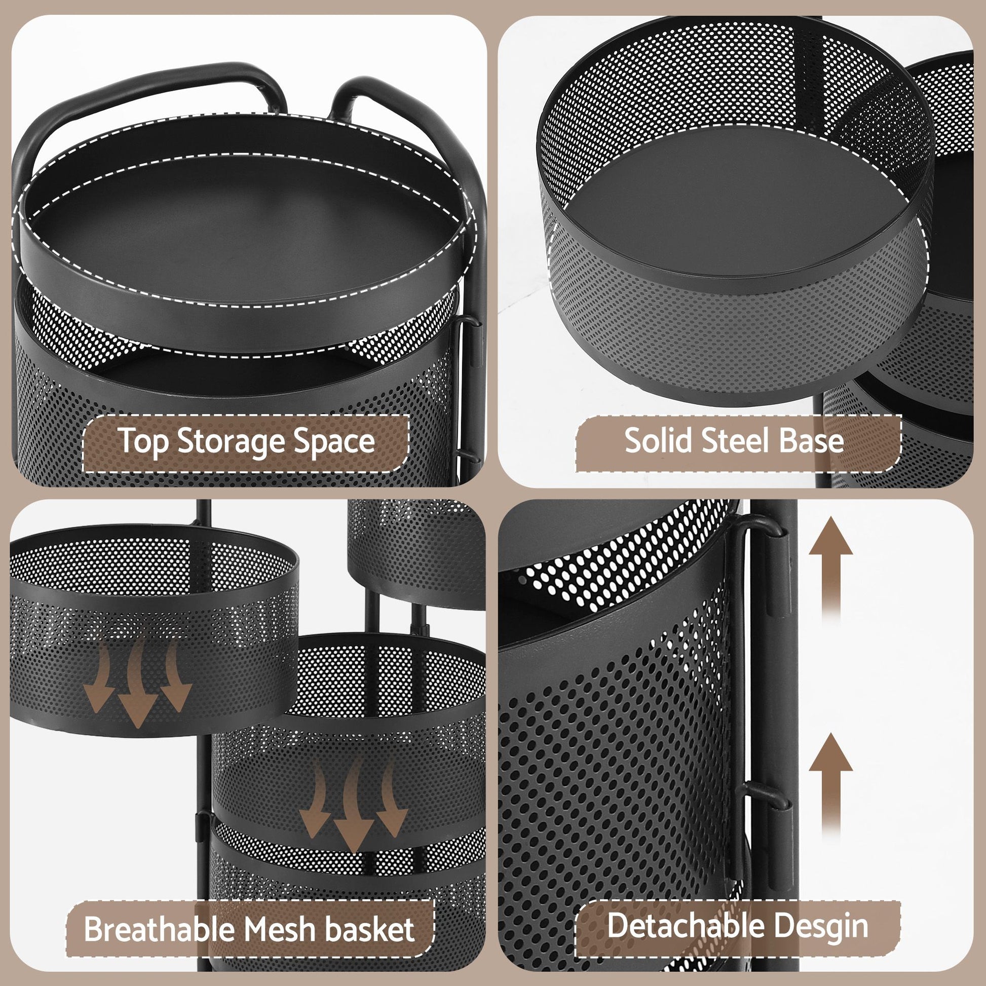 5 Tier Rolling Storage Trolley Black Basket | HomeAndLiving - 9