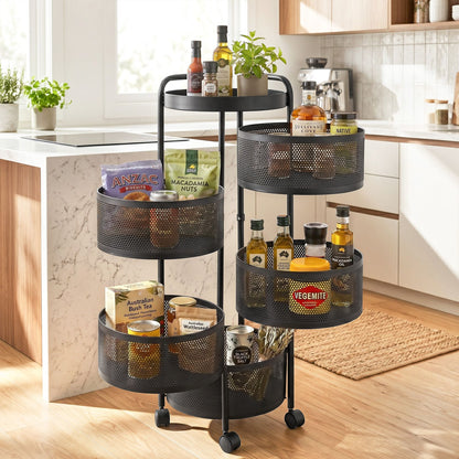 5 Tier Rolling Storage Trolley Black Basket | HomeAndLiving
