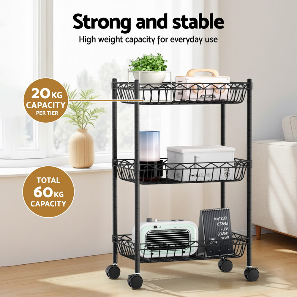 3-Tier Shelving Unit Adjustable Garage Storage Kitchen Rack With Wheels