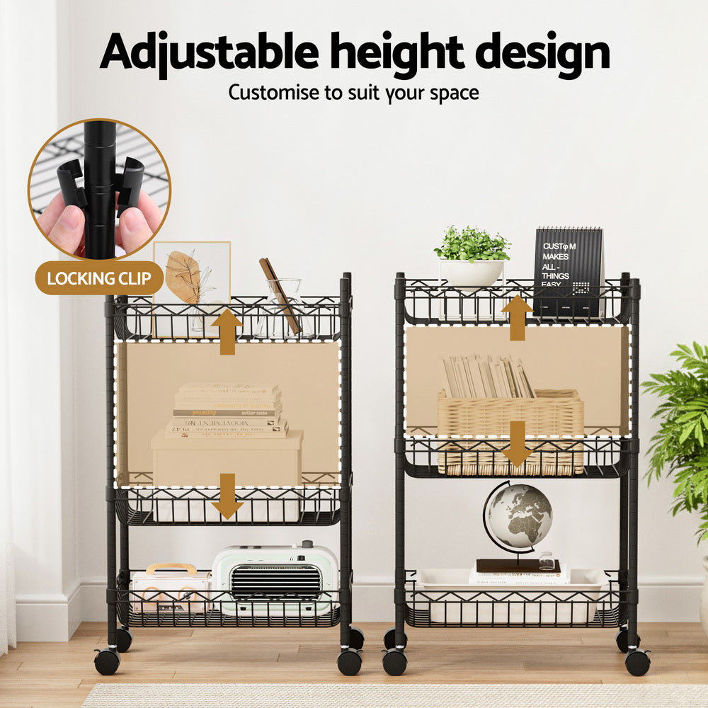 3-Tier Shelving Unit Adjustable Garage Storage Kitchen Rack With Wheels