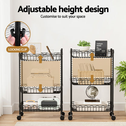 3-Tier Shelving Unit Adjustable Garage Storage Kitchen Rack With Wheels