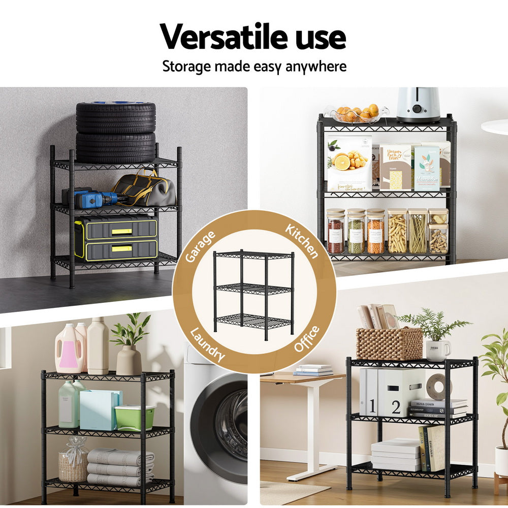 3-Tier Shelving Unit Adjustable Garage Storage Shelves Kitchen Rack Steel