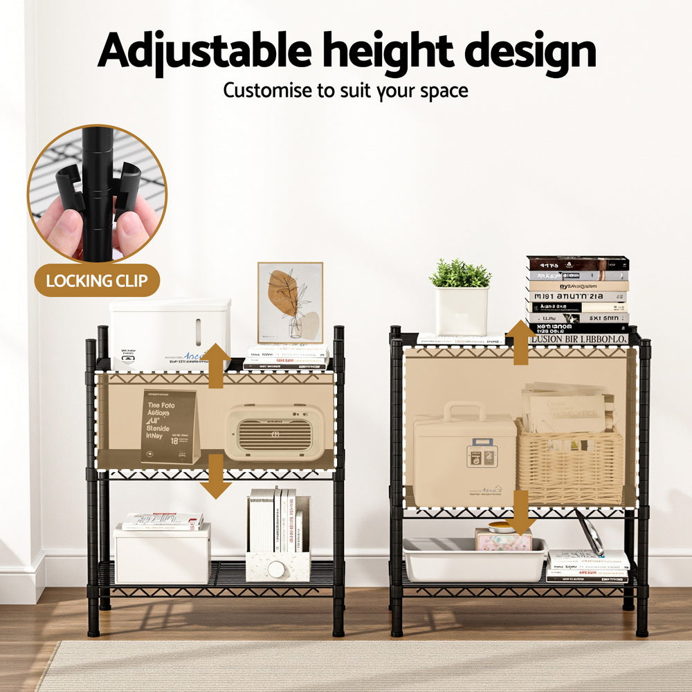 3-Tier Shelving Unit Adjustable Garage Storage Shelves Kitchen Rack Steel