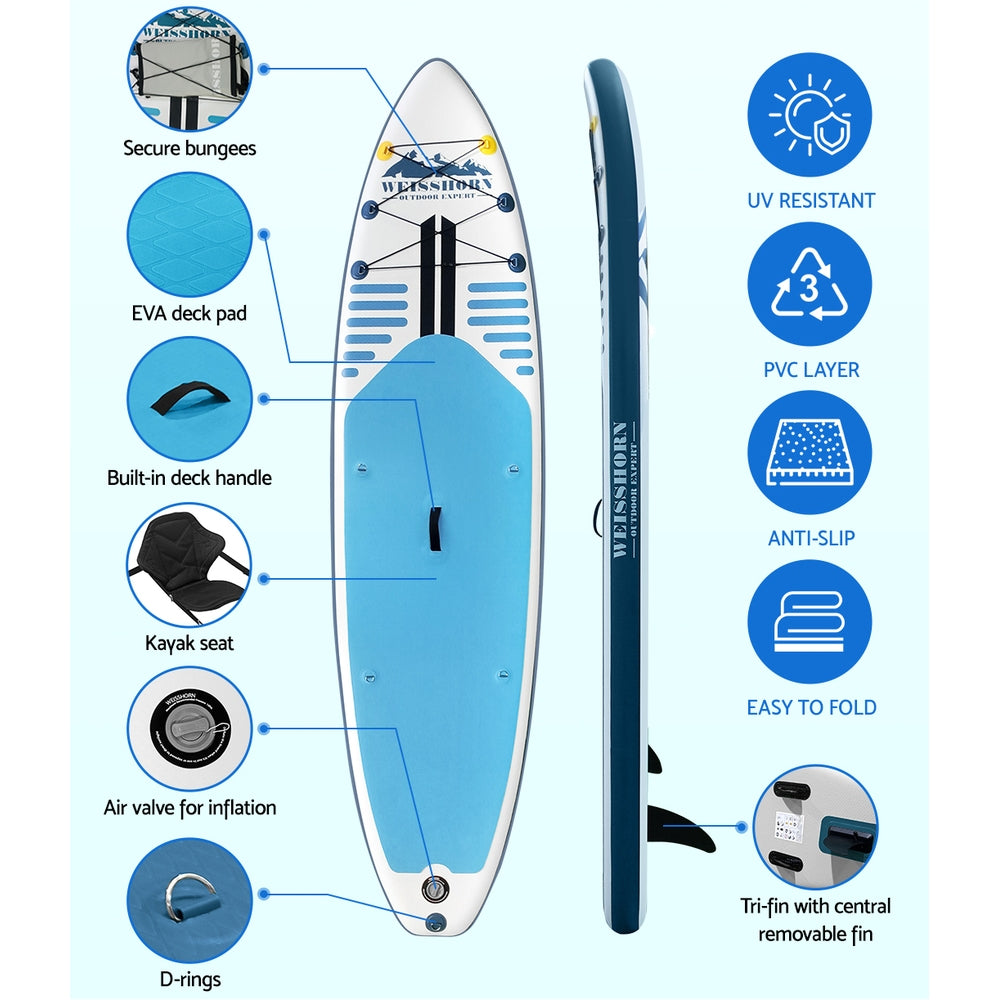 Stand Up Paddle Board 10.6Ft Inflatable Sup Surfboard Paddleboard Kayak Surf Blue