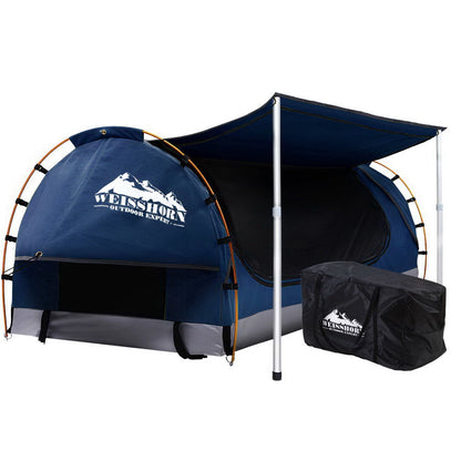Double Swag Camping Swags Canvas Free Standing Dome Tent Dark Blue 4Cm