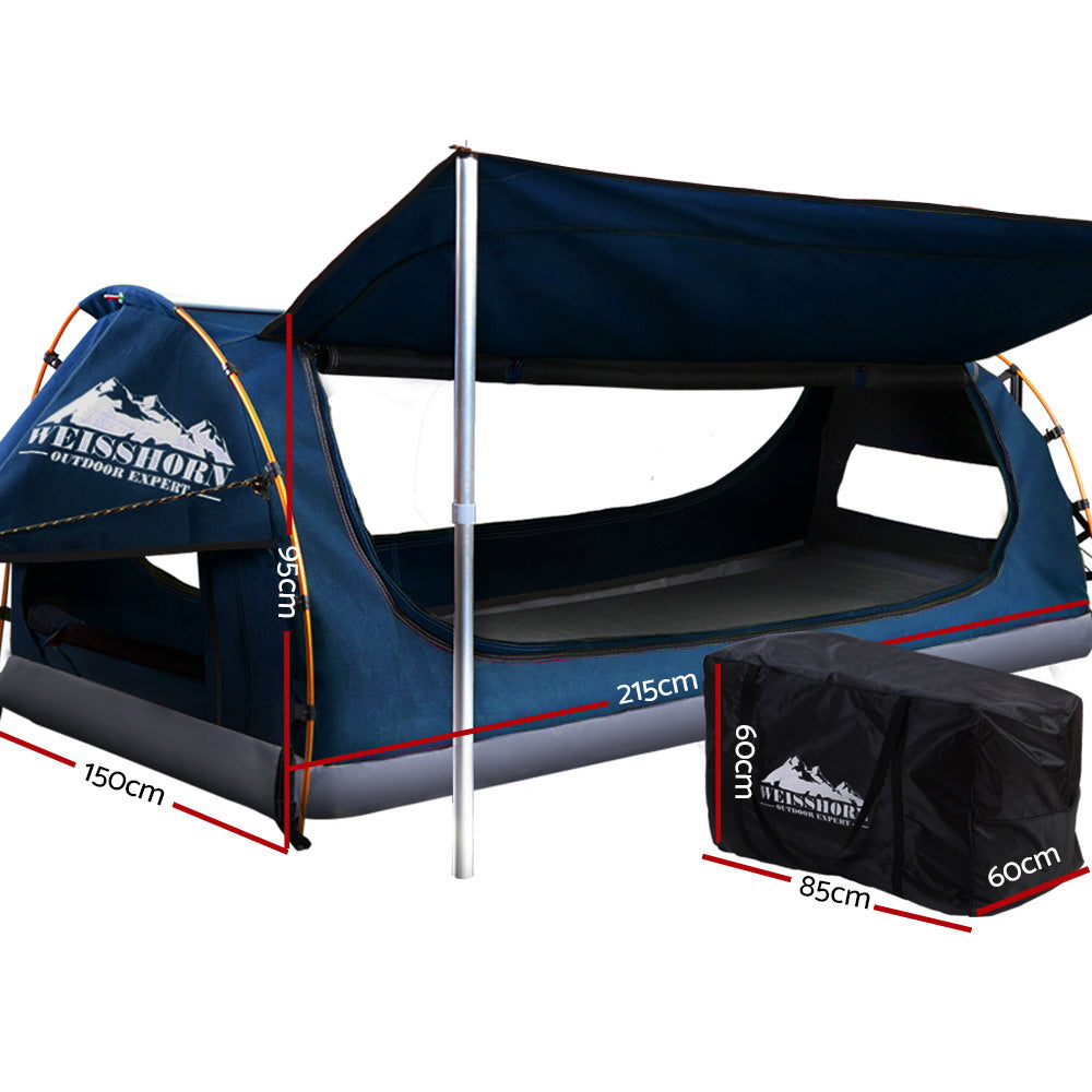 Double Swag Camping Swags Canvas Free Standing Dome Tent Dark Blue 4Cm