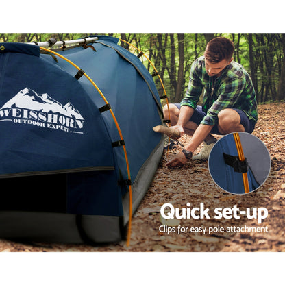 Double Swag Camping Swags Canvas Free Standing Dome Tent Dark Blue 4Cm