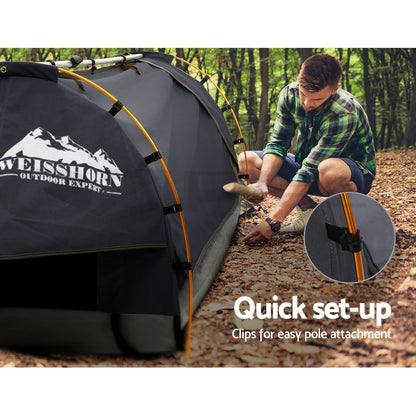 Double Swag Camping Swags Canvas Free Standing Dome Tent Dark Grey 4Cm