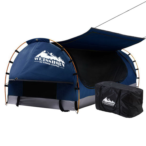  King Single Swag Camping Swags Canvas Free Standing Dome Tent Blue