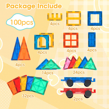 Kids Magnetic Tiles Blocks Building Educational Toys 100PCS