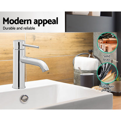 Basin Mixer Tap Round Brass Bathroom Faucet - Chrome