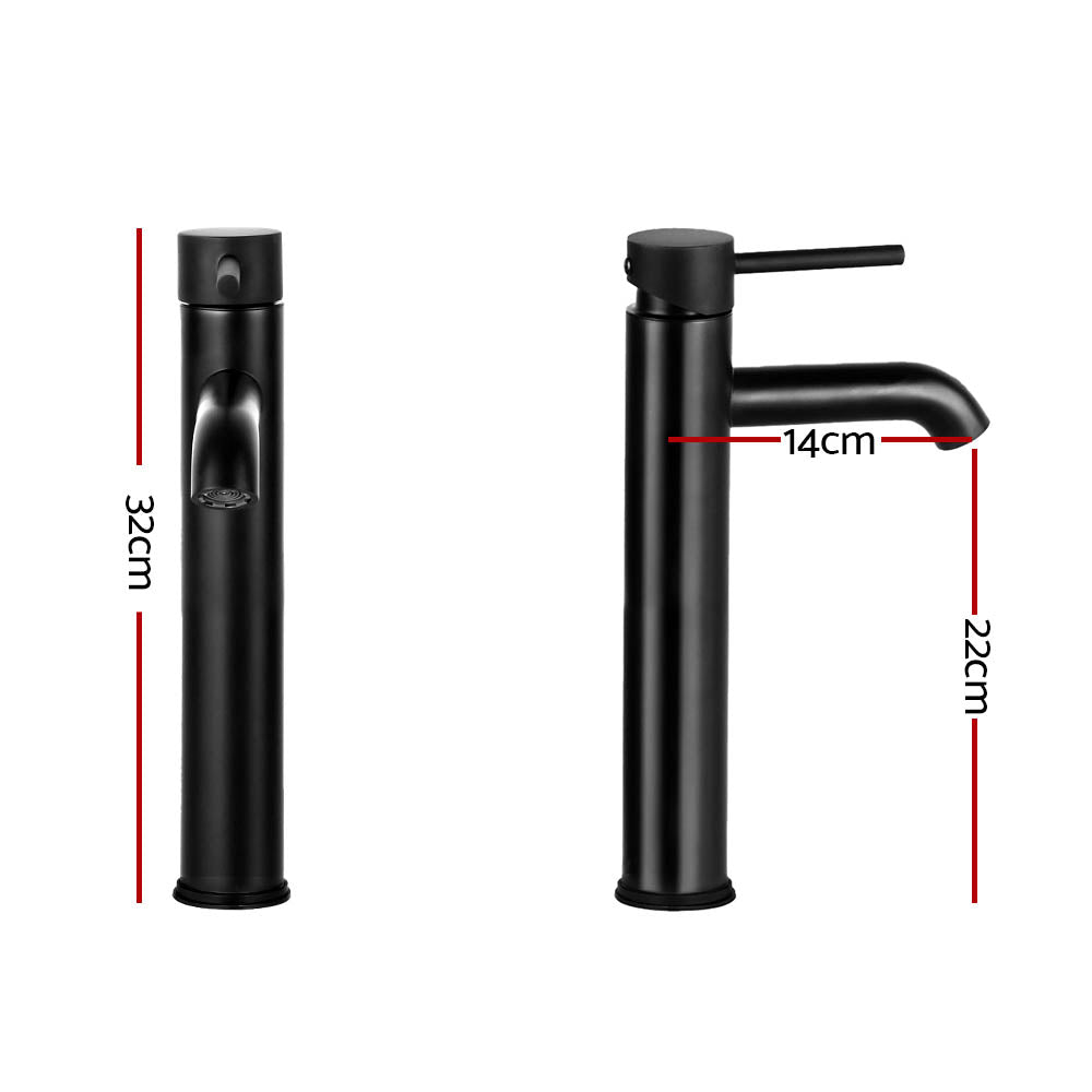 Basin Mixer Tap Tall Round Bathroom Faucet - Matte Black