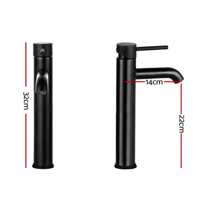 Basin Mixer Tap Tall Round Bathroom Faucet - Matte Black