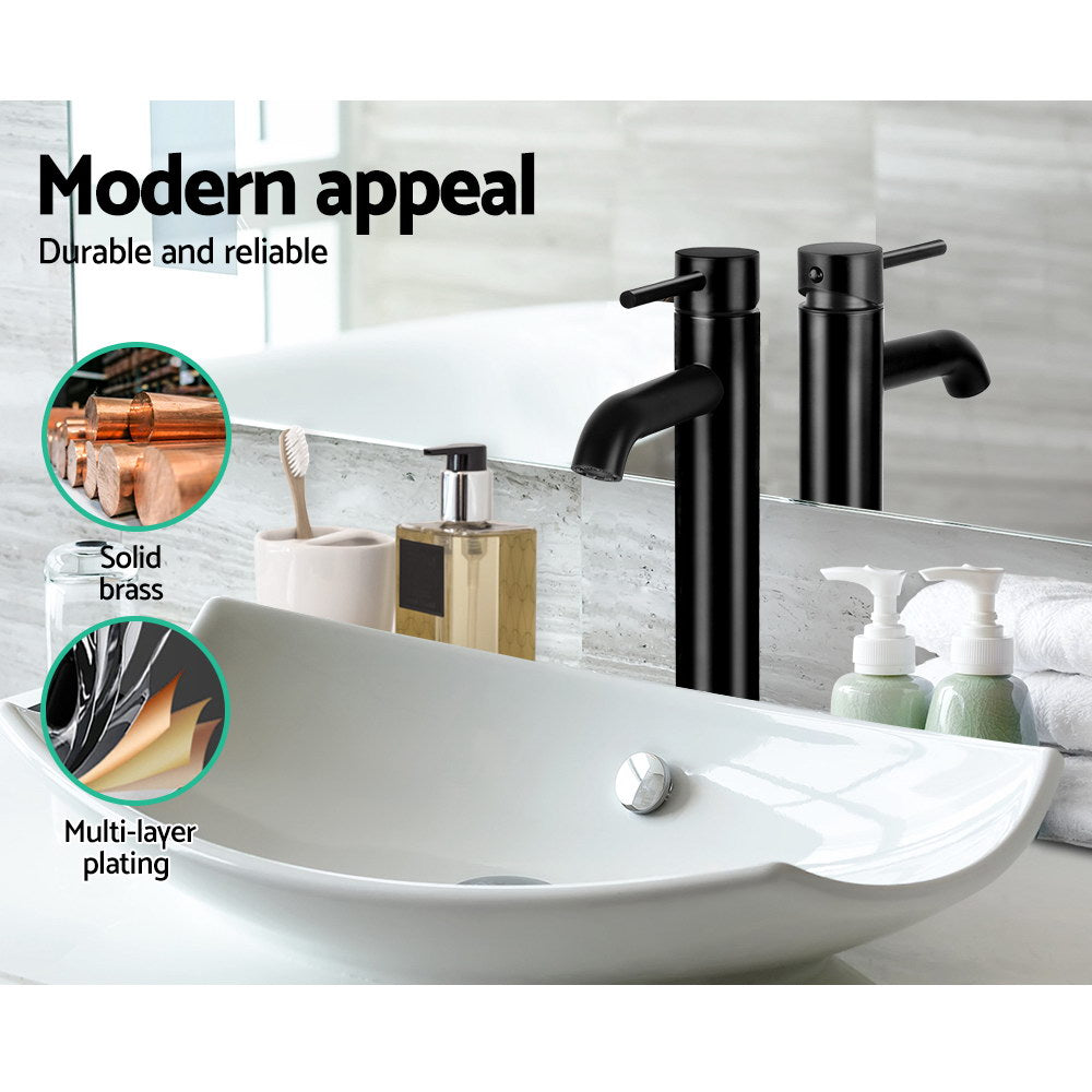 Basin Mixer Tap Tall Round Bathroom Faucet - Matte Black