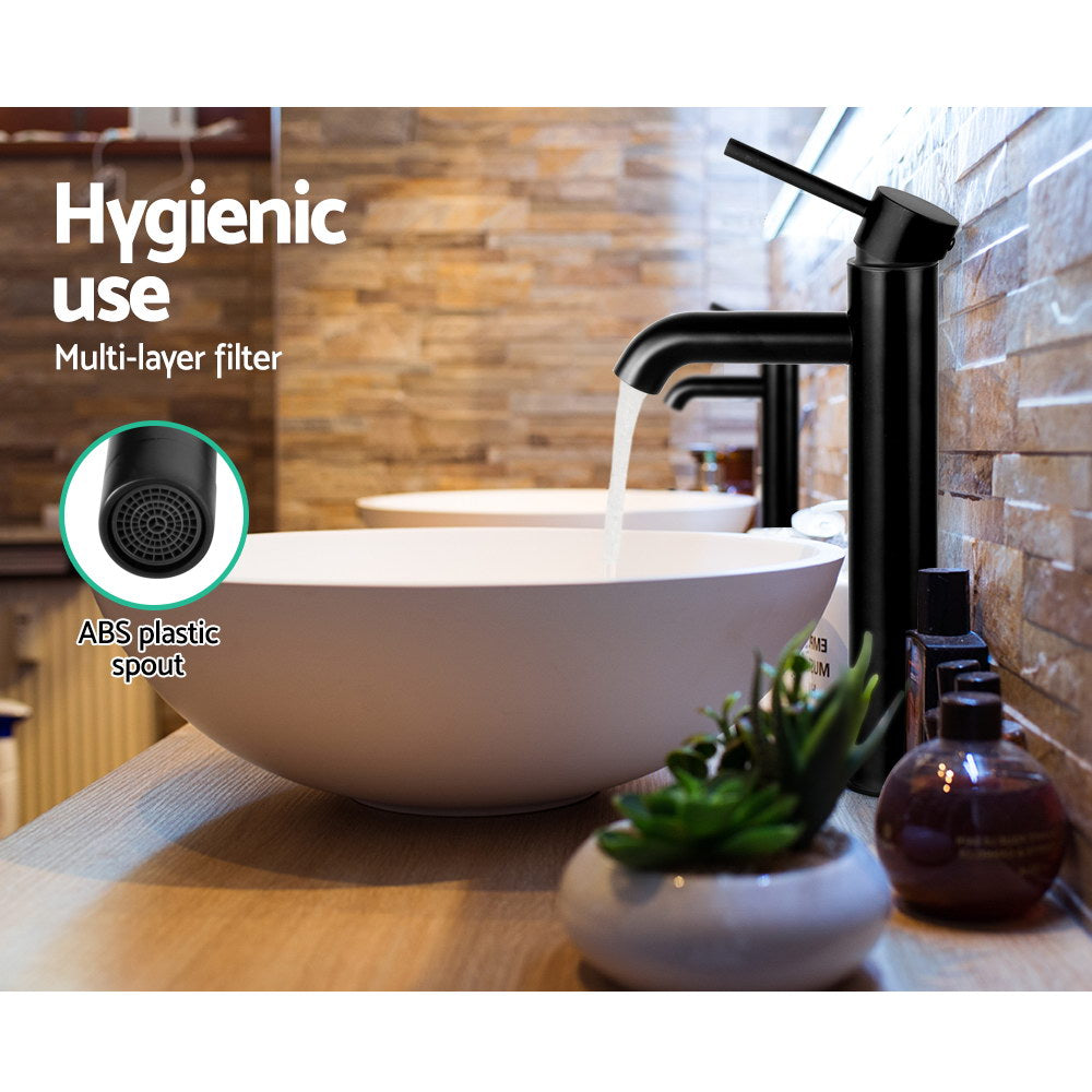 Basin Mixer Tap Tall Round Bathroom Faucet - Matte Black