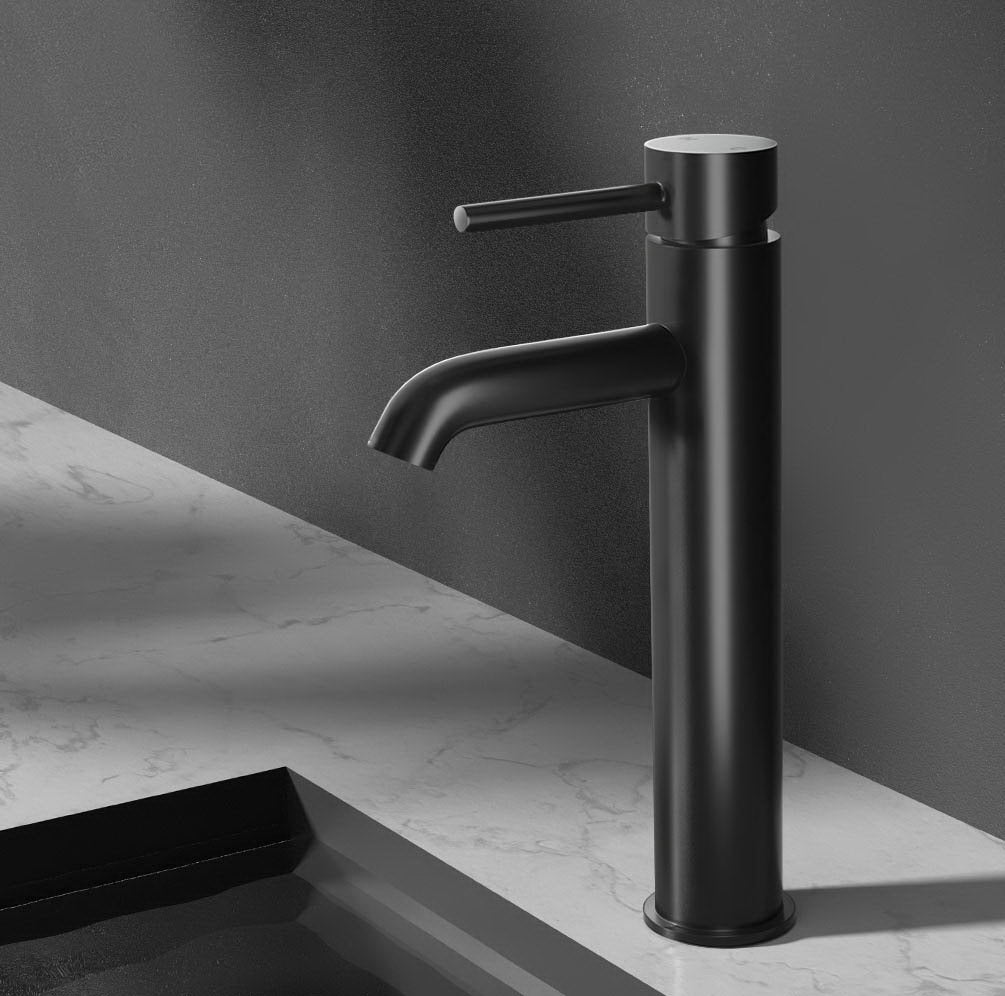 Basin Mixer Tap Tall Round Bathroom Faucet - Matte Black