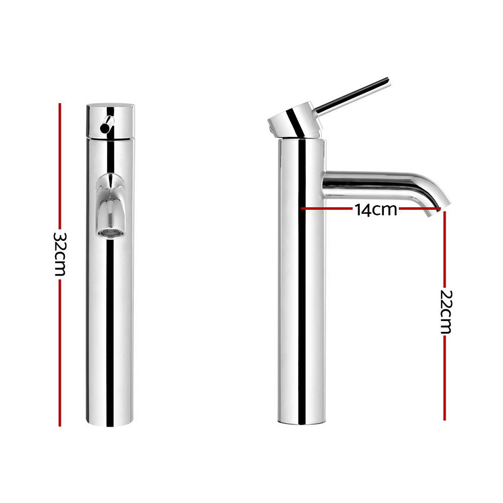 Basin Mixer Tap Tall Round Bathroom Faucet - Chrome