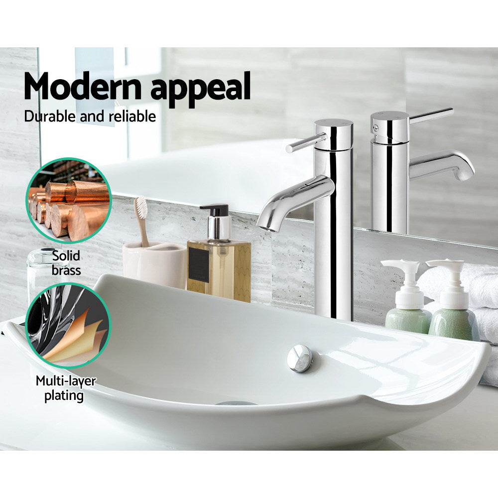 Basin Mixer Tap Tall Round Bathroom Faucet - Chrome