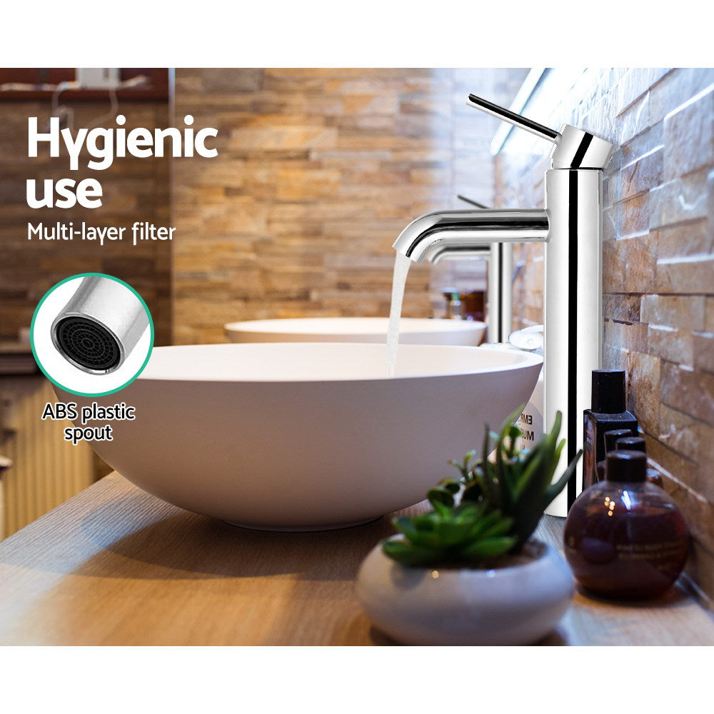 Basin Mixer Tap Tall Round Bathroom Faucet - Chrome