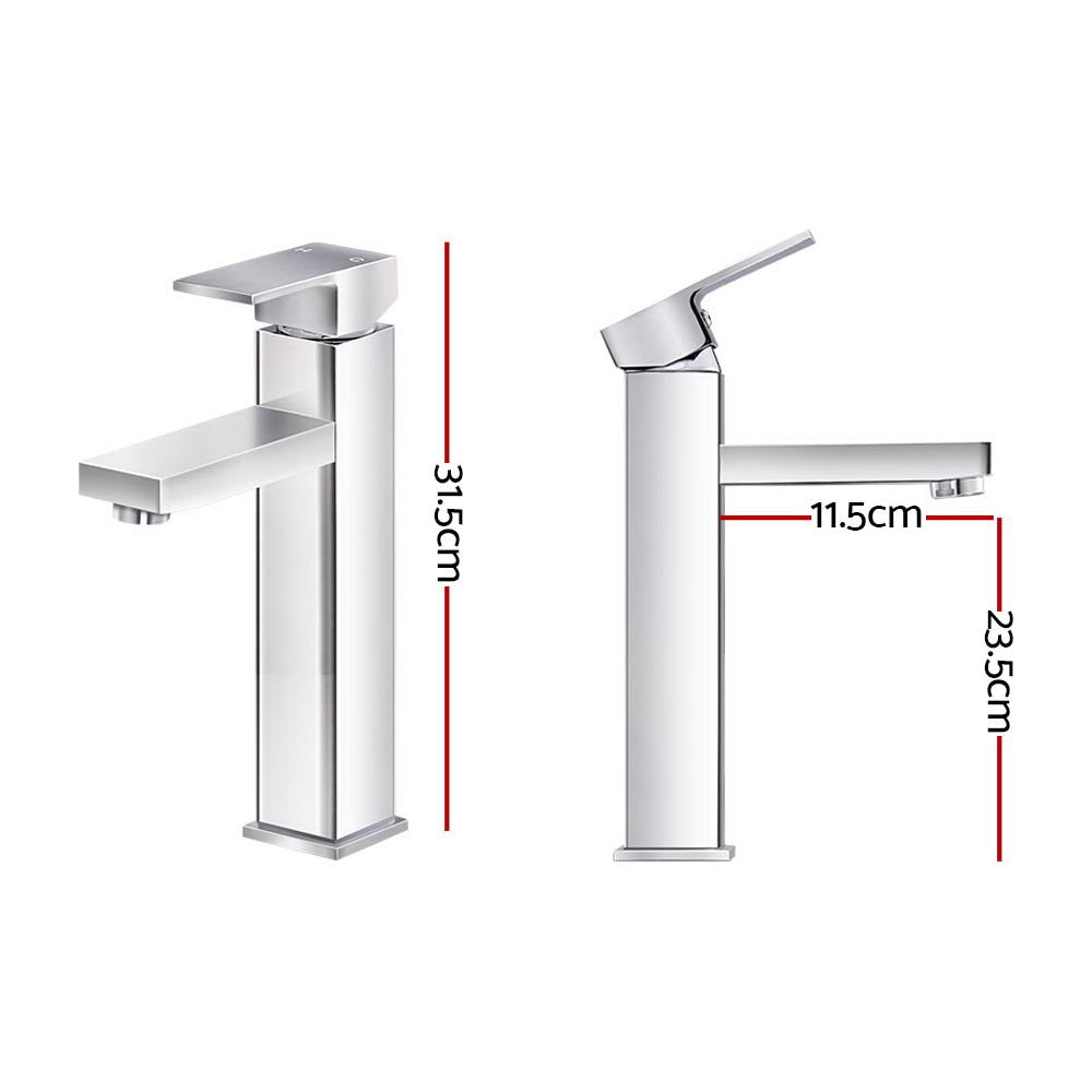 Basin Mixer Tap Square Tall Bathroom Faucet - Chrome