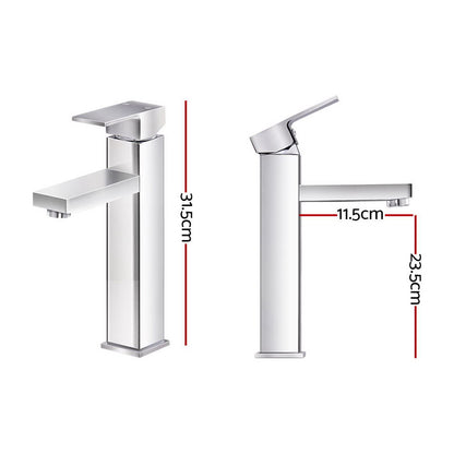 Basin Mixer Tap Square Tall Bathroom Faucet - Chrome