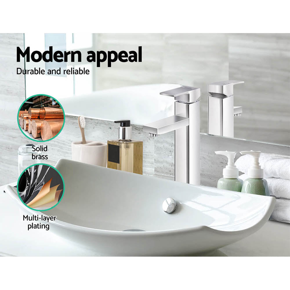 Basin Mixer Tap Square Tall Bathroom Faucet - Chrome
