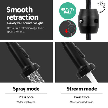 Kitchen Mixer Tap Pull Down 2 Modes Sink Faucet Basin Laundry Black