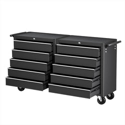 Tool Chest Trolley 10 Drawers Toolbox Storage Black