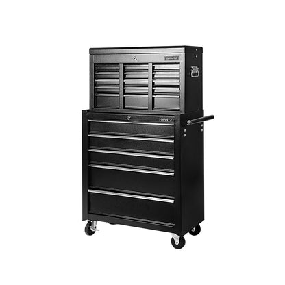 14 Drawer Tool Box Cabinet Chest Mechanic Garage Storage Trolley Black