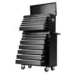 Tool Chest and Trolley Box Cabinet 16 Drawers Cart Garage Storage Black