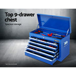Tool Chest and Trolley Box Cabinet 16 Drawers Cart Garage Storage Blue