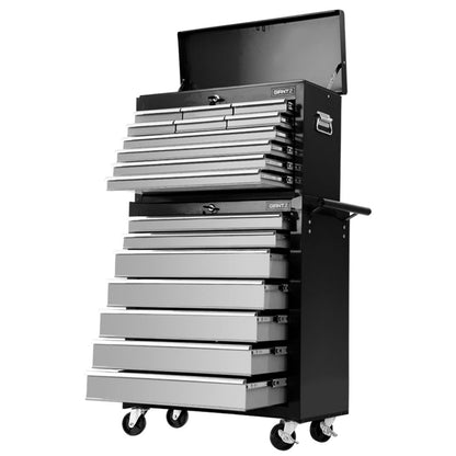 17 Drawer Tool Box Cabinet Chest Trolley Toolbox Garage Storage Box Grey