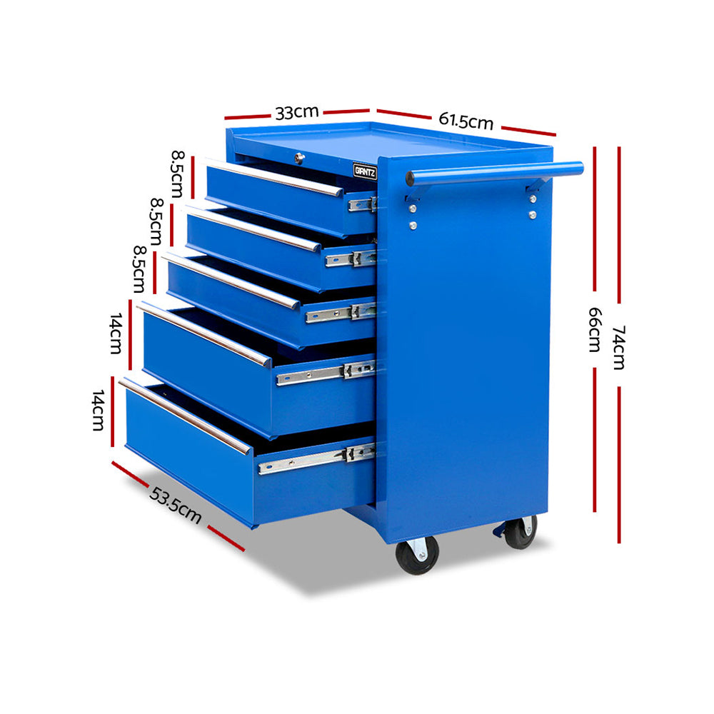 5 Drawer Tool Box Cabinet Chest Trolley Box Garage Storage Toolbox Blue