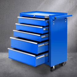 5 Drawer Tool Box Cabinet Chest Trolley Box Garage Storage Toolbox Blue