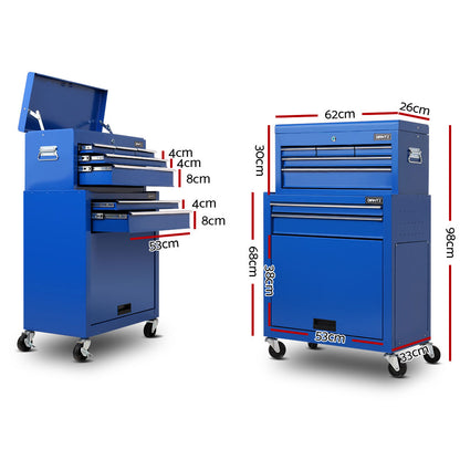 7 Drawer Tool Box Cabinet Chest Trolley Toolbox Garage Storage Blue