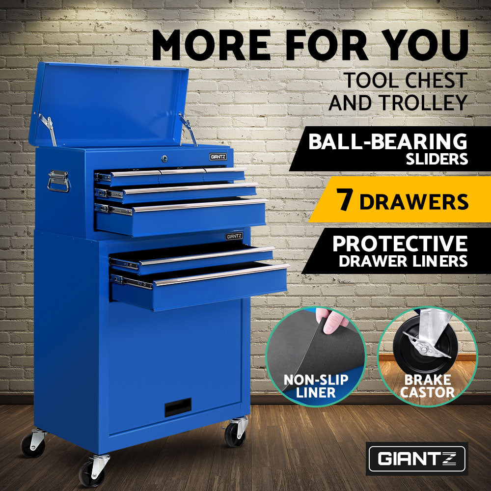 7 Drawer Tool Box Cabinet Chest Trolley Toolbox Garage Storage Blue
