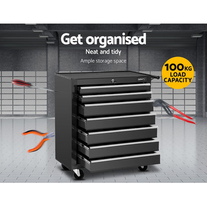 7 Drawer Tool Box Cabinet Chest Trolley Storage Garage Toolbox Black