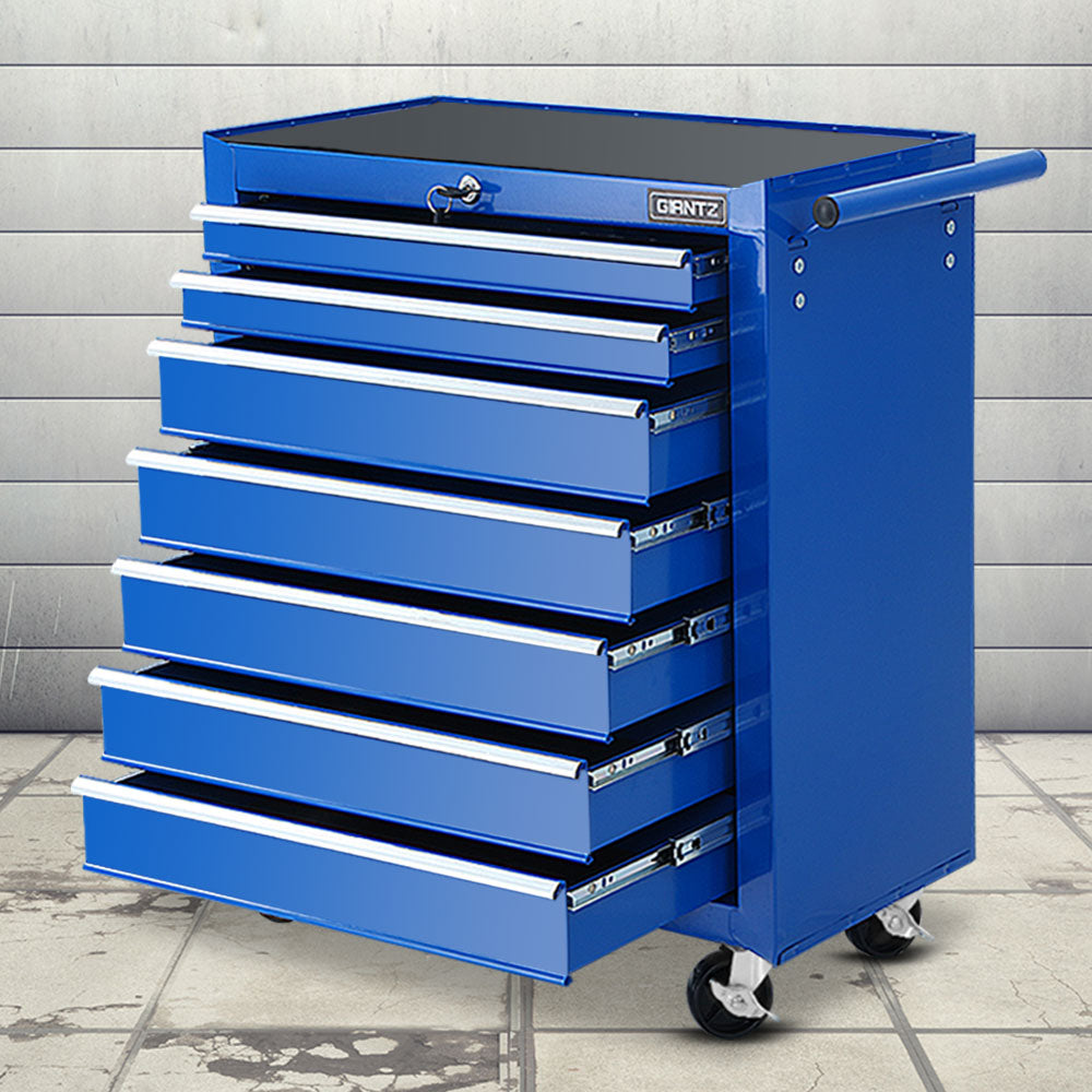 7 Drawer Tool Box Cabinet Chest Trolley Storage Garage Toolbox Blue