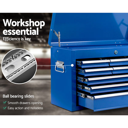 9 Drawer Tool Box Cabinet Chest Toolbox Storage Garage Organiser Blue