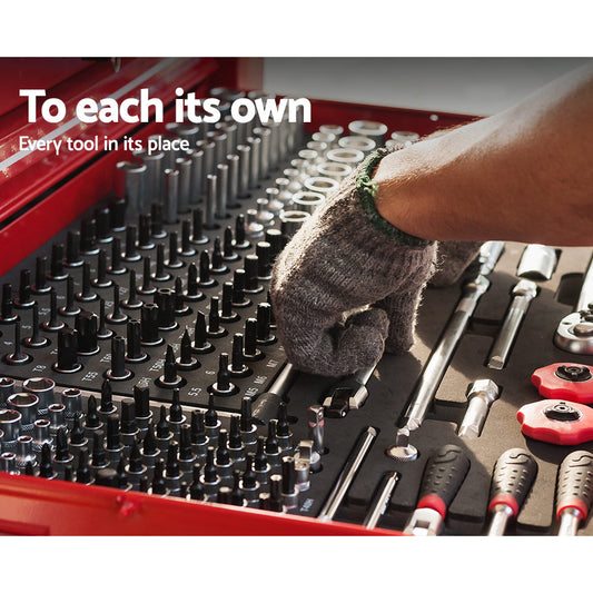 9 Drawer Tool Box Cabinet Chest Toolbox Storage Garage Organiser Red