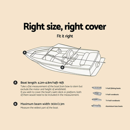 14- 16Ft Boat Cover Trailerable Marine Grade 600D