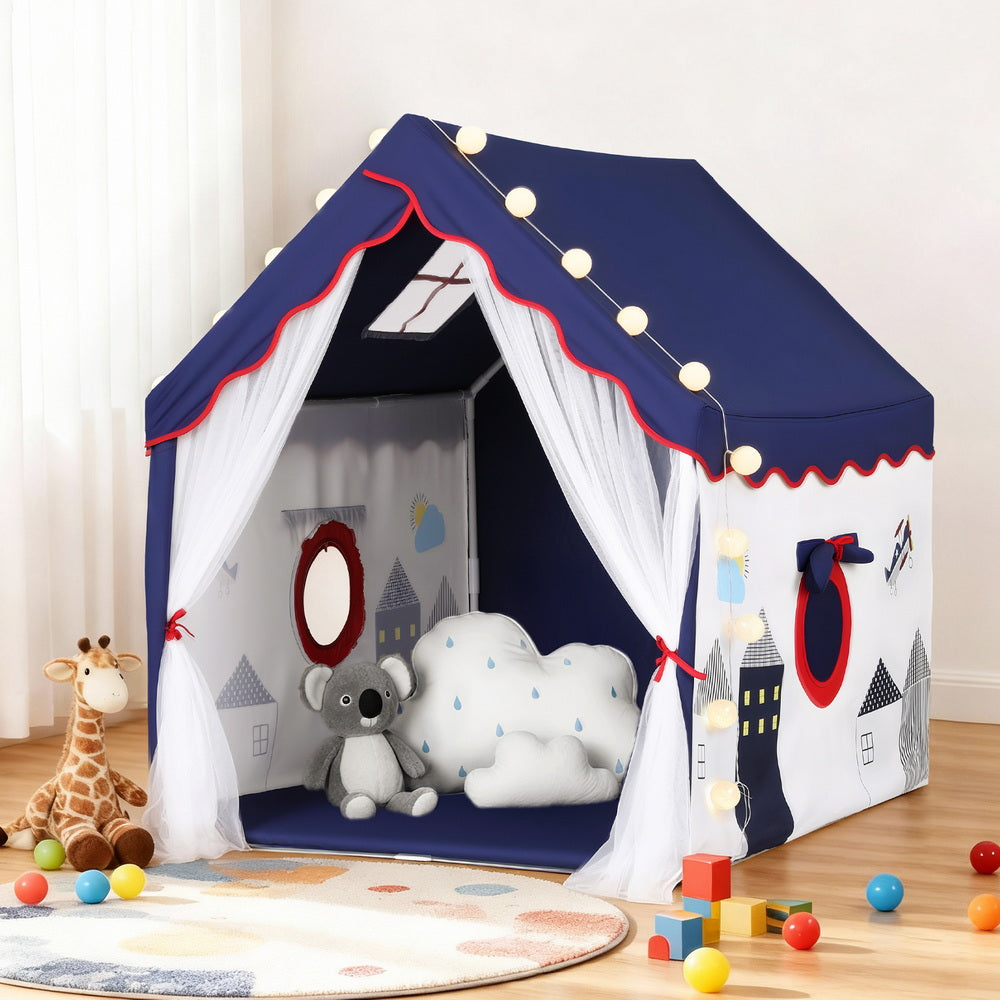 Kids Play Tent Playhouse Castle with Floor Mat String Ball Light 134X103CM